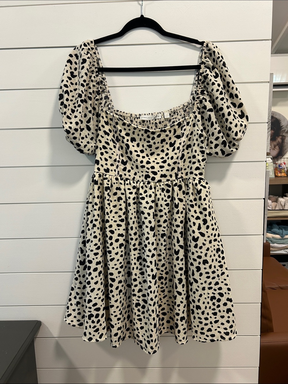 Altar'd State Cream and Black Spotted Puff Sleeve Dress